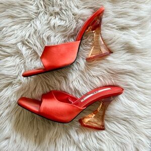 Orange Zara slides (8) with clear acrylic heels
